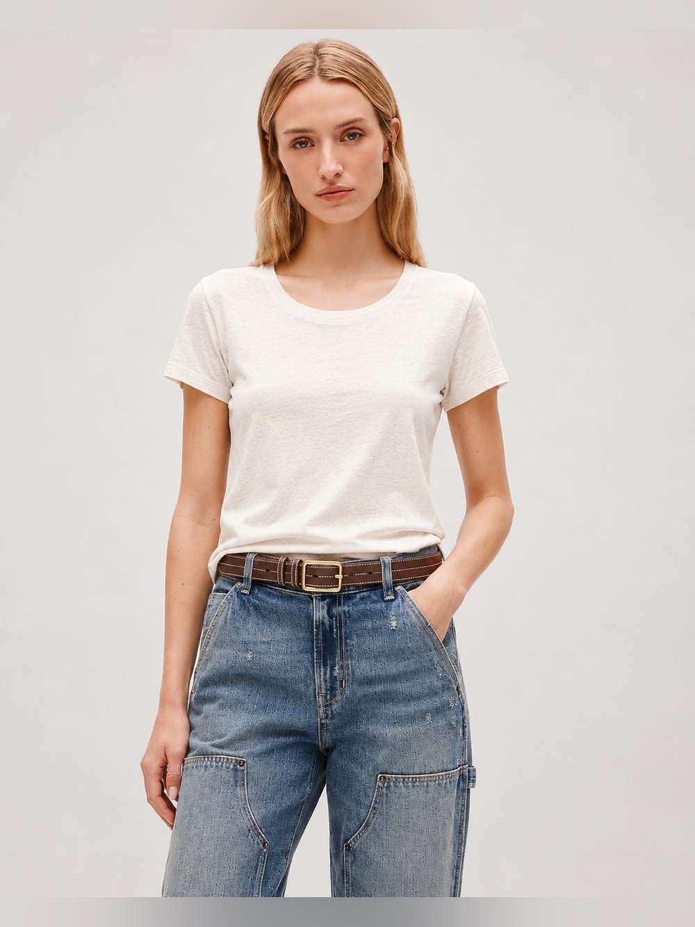 NEW J. Crew Women’s Crewneck Linen Blend Short Sleeve Tee Shirt Cream Large 624